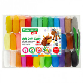 Пластилин легкий воздушный застывающий 36 цвета 240г, 3 стека, BRAUBERG KIDS