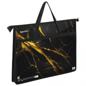 Папка для рисунков и чертежей с ручками А3,пластик,молния сверху, Black&gold marble, BRAUBERG 