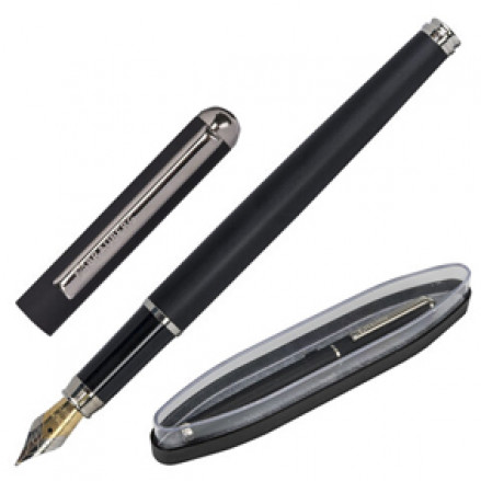 Ручка перьевая Larghetto, синяя, корпус черный с хромом., линия 0,25мм, Brauberg