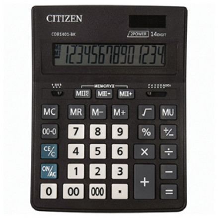Калькулятор Citizen Bussiness Line CDB1401BK, 14 разрядов, двойное питание, 155x205 мм