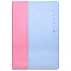 Обложка для паспорта "Дуо", кожзам, голубая/розовая, ДПС