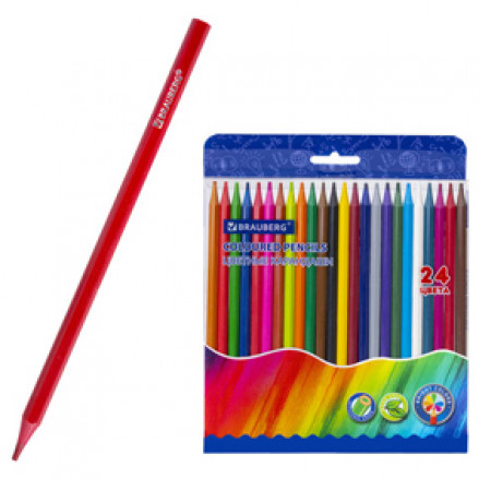 Карандаши 24цв. BRAUBERG, цв.корпус, ПВХ бокс