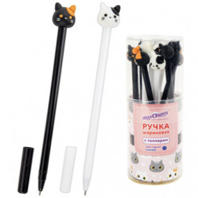 Ручка шариковая 0,7мм, с топпером, синяя, ассорти, Брауберг