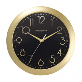 Настенные часы Тройка, 11171180 круг, черные, золотая рамка, 29х29х3,5см
