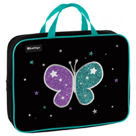Папка с ручками A4 на молнии "Shining butterfly", 350*265*80мм, текстиль, Berlingo