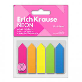 Закладки самокл. ErichKrause® Neon Arrows, 12х45 мм, 125 листов, 5 цв., пластик