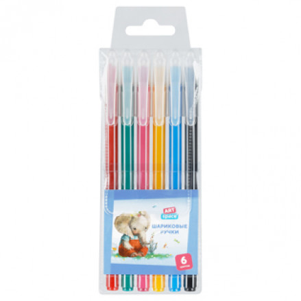 Набор шариковых ручек 6цв. 1мм, "Рисунки. Lovely animals", ArtSpace