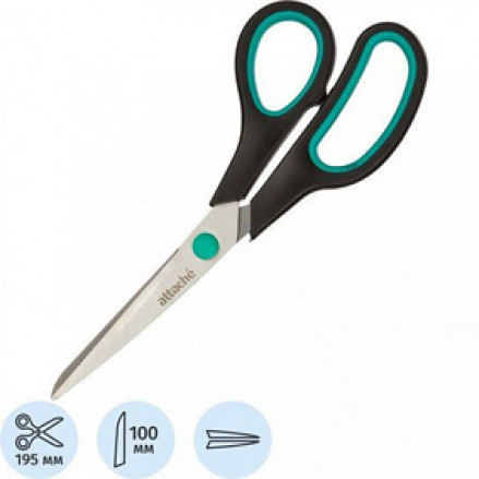 Ножницы 19,5см. черно-бирюзовые, резин.вставки, Attache