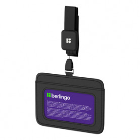 Бейдж горизонтальный "ID 500", 85*55мм, экокожа, держатель-рулетка с лентой, черный, Berlingo 