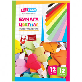 Бумага цветная А4 12л/12цв тонированная, в папке, ArtSpace