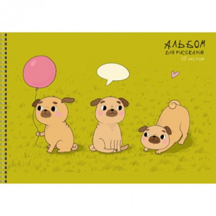 Альбом для рисования 20л А4 Милые собачки, гребень, Listof