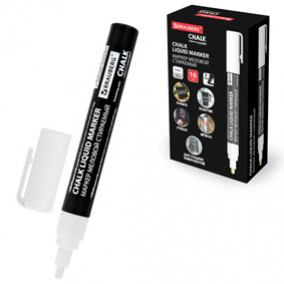 Маркер меловой CHALK LIQUID MARKER, 3 мм, стираемый, белый, Брауберг