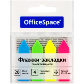 Закладки самокл. OfficeSpace, 45*12мм, стрелки, 20л*4 неоновых цв., пластик