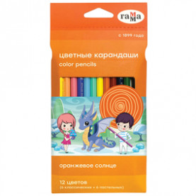 Карандаши 12 цв. "Оранжевое солнце", 12цв. (6 классич. + 6 пастельных), Гамма