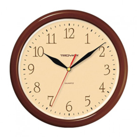 Настенные часы Тройка, 21234287 круг, бежевые, коричневая рамка, 24,5х24,5х3,1см