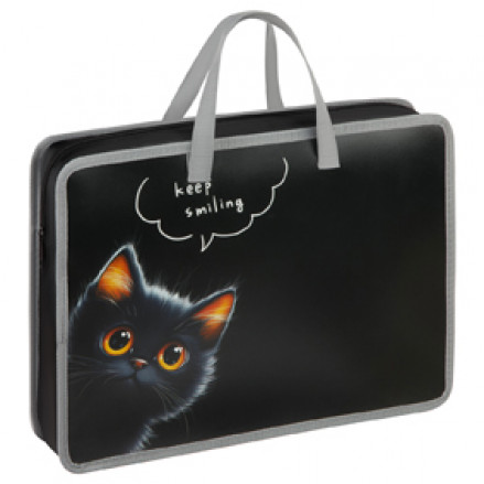 Папка с ручками А4 "The Black Kitten", пластик, на молнии, 70мм, ArtSpace