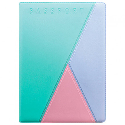 Обложка для паспорта "Трио", кожзам, бирюзовая/голубая/розовая, ДПС