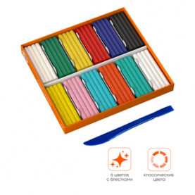 Пластилин Оранжевое солнце, 12 цв. (6 классич., 6 с блнстками), со стеком, Гамма 