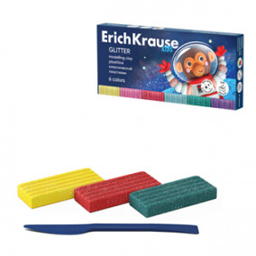 Пластилин Animals Glitter 6цв. с блестками, со стеком, 108 г, ЕК