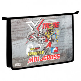 Папка д/тетрадей А4 1 отд., "Motocross", ламинированный картон, фольга, на молнии, ArtSpace 