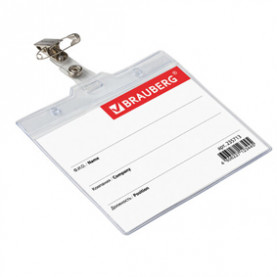 Бейдж горизонтальный 90*120мм, с клипсой и булавкой, мягкий, Брауберг