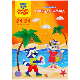 Бумага цветная А4 24л/24цв. "Приключения Енота", Мульти-Пульти