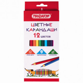 Карандаши 12 цв. "Веселая такса", шестигранные, Пифагор